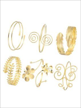 6Pc Metal Upper Arm Cuff Bracelet Set Open Adjustable Bangle Jewelry